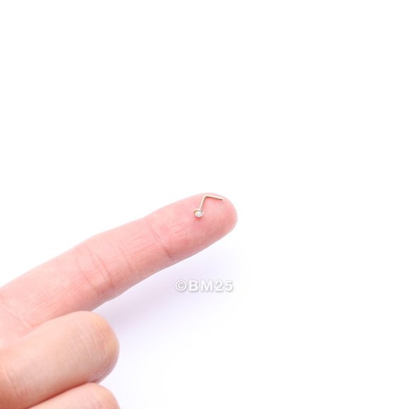 14 Karat Gold Fire Opal Bezel Set L-Shaped Nose Ring - Picture 2 of 5